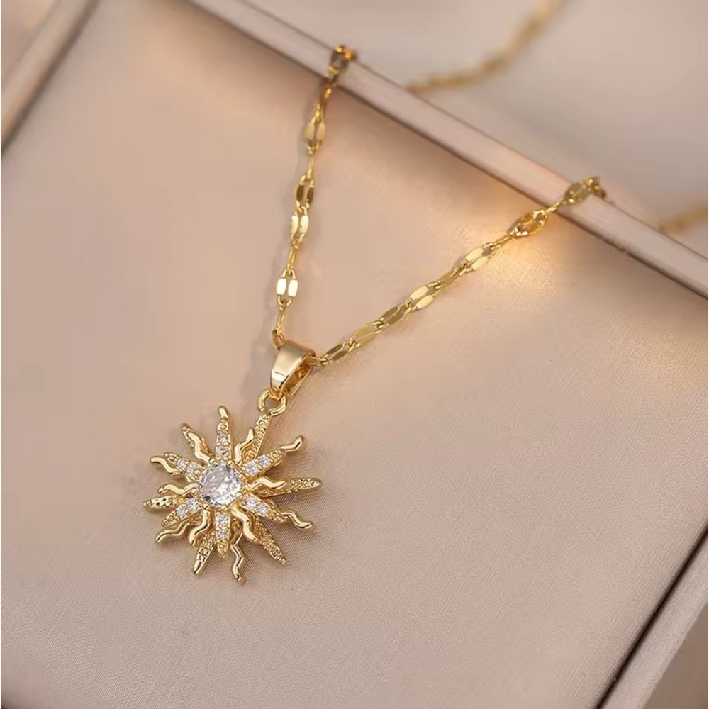 Gold Filled Cubic Zirconia Sun Burst Necklace